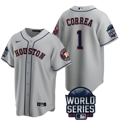 Men's Houston Astros #1 Carlos Correa 2021 Gray World Series Cool Base Stitched Baseball Jersey Men's Houston Astros #1 Carlos Correa 2021 Gray World Series Cool Base Stitched Baseball Jersey